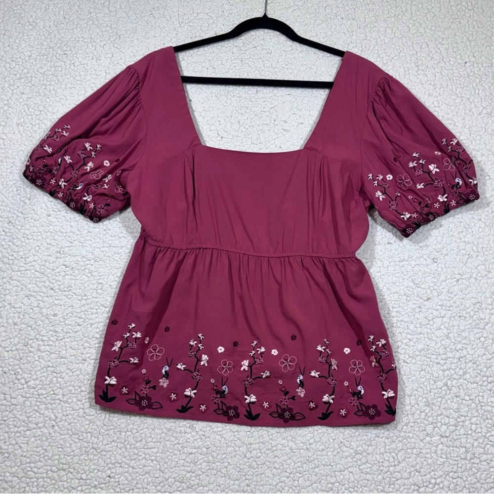 Disney Mulan Floral Women's Smock Blouse Top BoxLunch Exclusive size 2X Burgundy